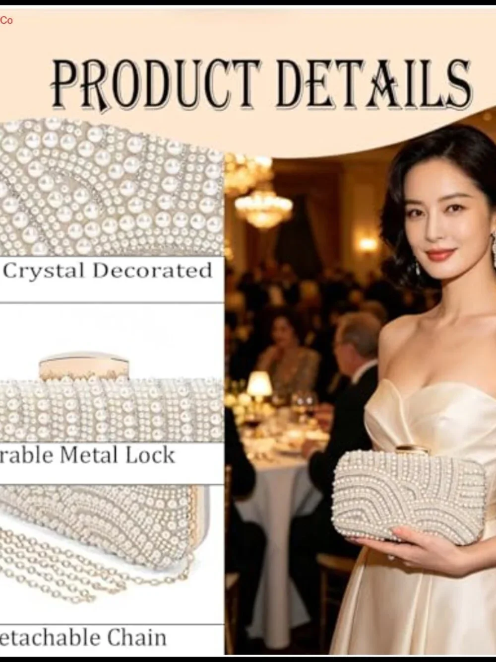 Pearl Crystal Clutch Evening Handbag Beaded Crossbody Bag with Chain